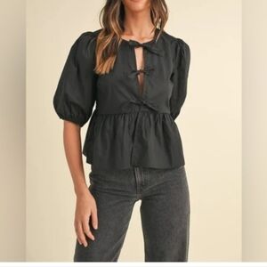 Elegant Black Tie-Front Blouse